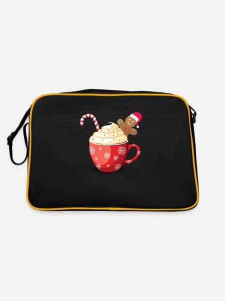 Weihnachtliche Schokotasse - Retro Tasche - Schwarz/Gold - Hinten