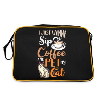 Kaffee Katze Maschine Kätzchen Tasse Bohnen - Retro Tasche - Schwarz/Gold - Hinten