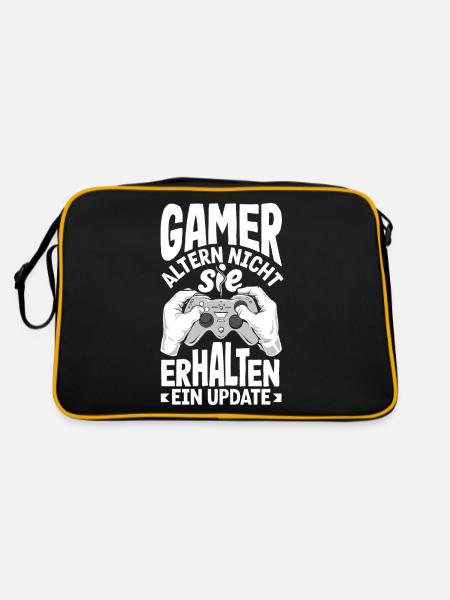 Gamer altern nicht, sie bekommen ein update - Retro Tasche - Schwarz/Gold - Hinten