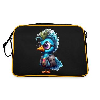 Cute Peacock Cartoon - Retro Tasche - Schwarz/Gold - Hinten