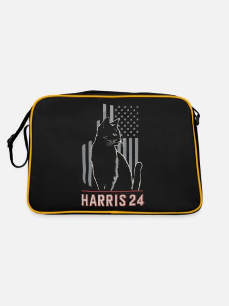Kamala Harris 24 Cat Lady Supporter - Retro Tasche - Schwarz/Gold - Hinten