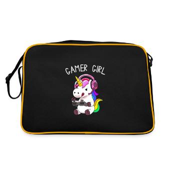 Gamer Girl Unicorn with colorful hair - Retro Bag - black/gold - Back
