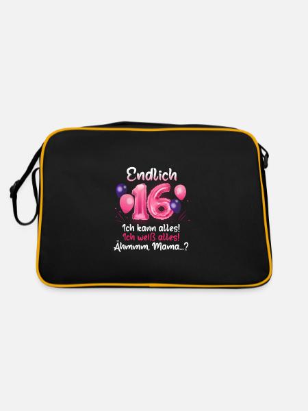 Endlich 16 Geburtstag Ich Kann Alles Ich Weiß - Retro Tasche - Schwarz/Gold - Hinten