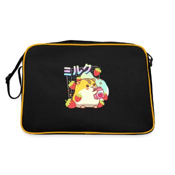 Erdbeeren Milchshake Hamster - Retro Tasche - Schwarz/Gold - Hinten