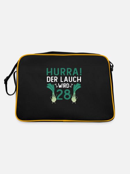 Herren 28. Geburtstag Hurra der Lauch wird 28 Gag - Retro Tasche - Schwarz/Gold - Hinten