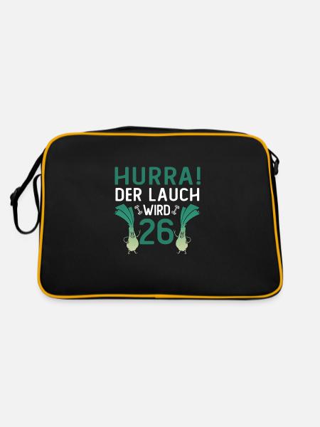 Herren 26. Geburtstag Hurra der Lauch wird 26 Gag - Retro Tasche - Schwarz/Gold - Hinten