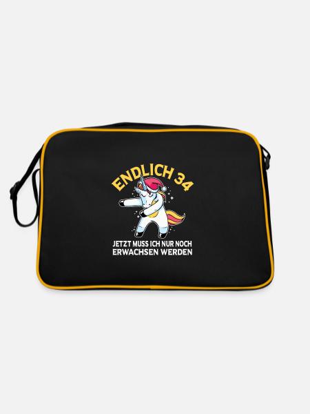 Endlich 34 Jetzt muss ich noch Erwachsen werden - Retro Tasche - Schwarz/Gold