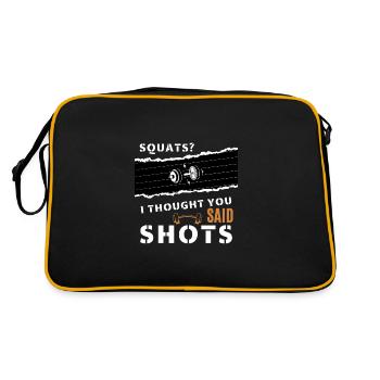 Hockt? Ich dachte, du sagtest Schüsse lustige Gymnastik Spruch - Retro Tasche - Schwarz/Gold - Hinten