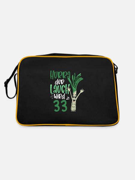 Hurra der Lauch wird 33 - Retro Tasche - Schwarz/Gold - Hinten