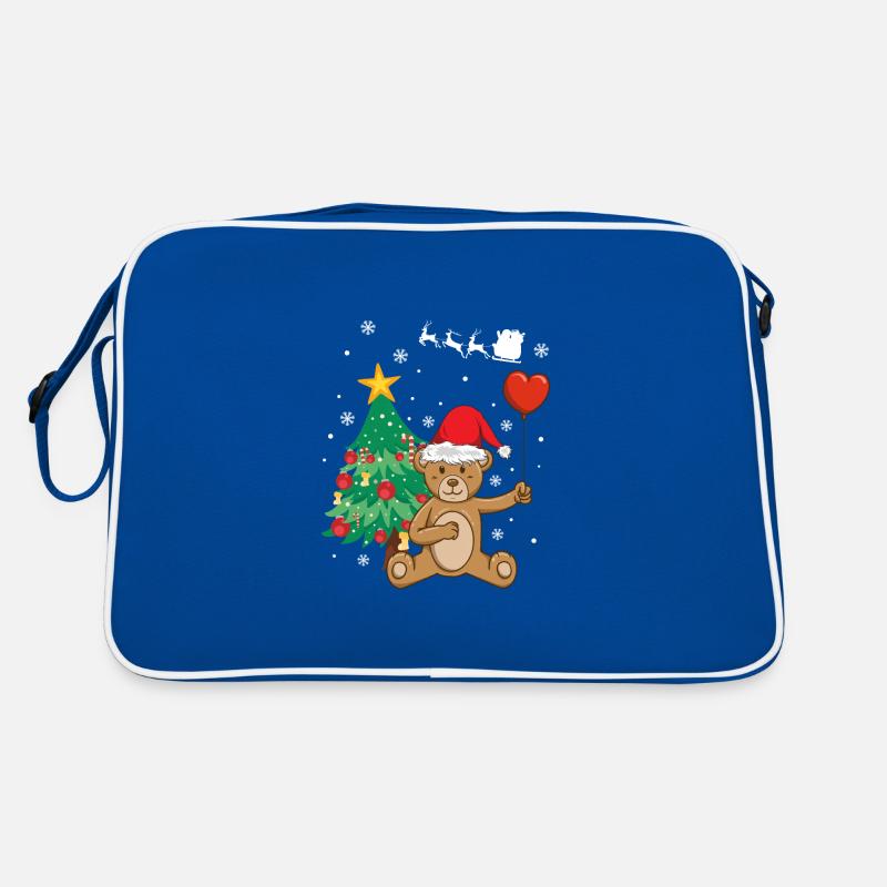 Teddy bear Santa Claus hat Christmas tree Retro Bag