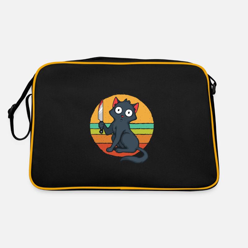 Verrückte Katze mit Messer Retro Tasche