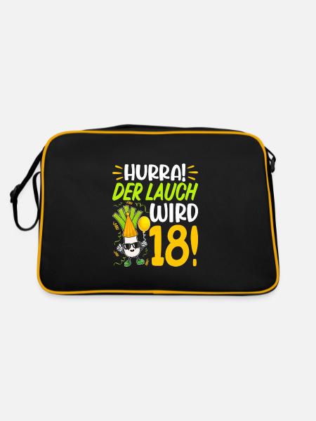 Hurra der Lauch wird 18 Geburtstag - Retro Tasche - Schwarz/Gold - Hinten