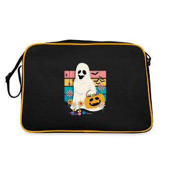 Fantôme de fleur groovy tenant une citrouille avec des bonbons - Sac Retro - noir/or - Dos