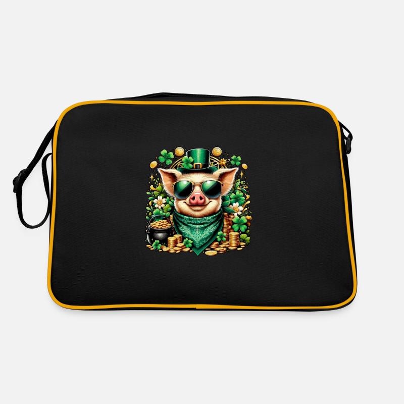 Cool pig with shamrock Retro Bag