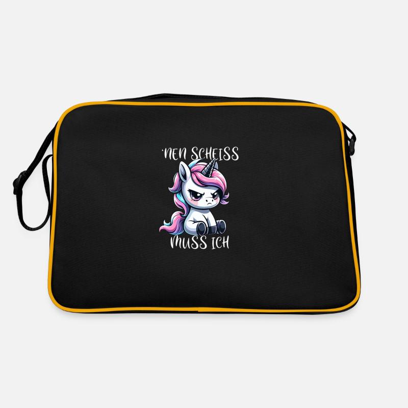 Nen Scheiss Muss ich Freches Einhorn - Retro Tasche - Schwarz/Gold