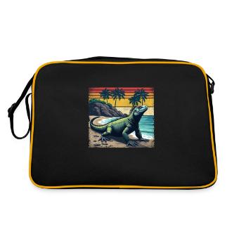 Eidechsen Reptilien Inseln - Retro Tasche - Schwarz/Gold - Hinten