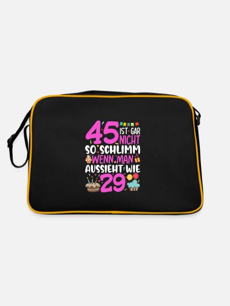 45 Ist Gar Nicht So Schlimm - Retro Tasche - Schwarz/Gold - Hinten