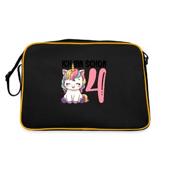 Ich bin schon Vier Einhorn 4. Geburtstag - Retro Tasche - Schwarz/Gold - Hinten