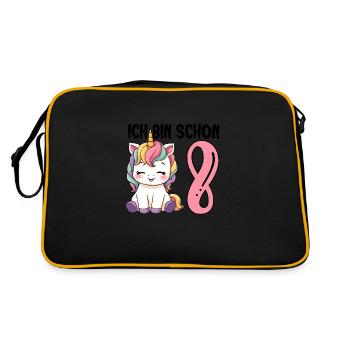 Ich bin schon Acht Einhorn 8. Geburtstag - Retro Tasche - Schwarz/Gold - Hinten