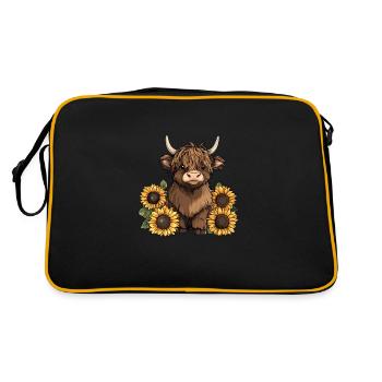 Niedliche Hochlandkuh - Retro Tasche - Schwarz/Gold - Hinten