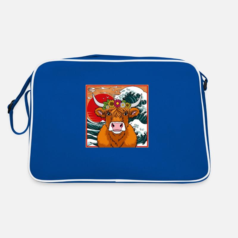 Vache Highland avec couronne florale Sac Retro