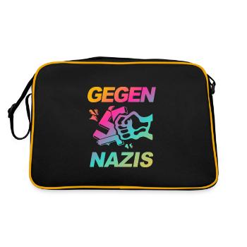 FCK NZS - Zeichen setzen gegen Rechts, Gegen Nazis - Retro Tasche - Schwarz/Gold - Hinten