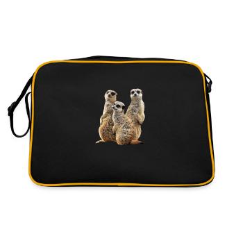 Erdmännchen - Mangusten - Afrika - Retro Tasche - Schwarz/Gold - Hinten