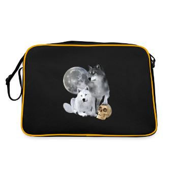 Loups, blancs, gris, lune, crâne - Sac Retro - noir/or - Dos