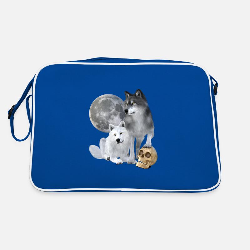 Wolves, white, grey, moon, skull Retro Bag