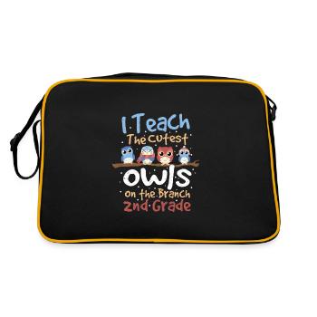 I Teach The Cutest Owls - Lehrer - Retro Tasche - Schwarz/Gold - Hinten