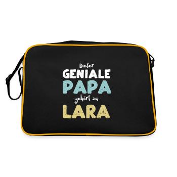 Dieser Geniale Papa Gehört Zu Lara - Retro Tasche - Schwarz/Gold - Hinten