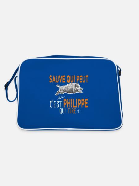 Philippe c est Philippe qui tire Humour Chasseur - Sac Retro - bleu/blanc - Dos