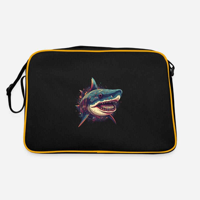 Cool trippy shark with boho patterns Retro Bag