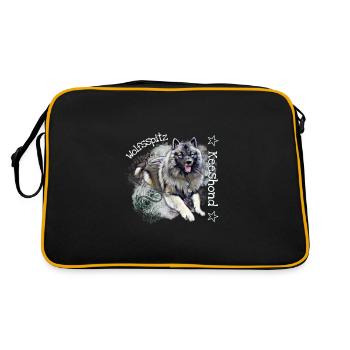 Wolfsspitz Shirt Accessoires - Keeshond Seelenhund - Retro Tasche - Schwarz/Gold - Hinten