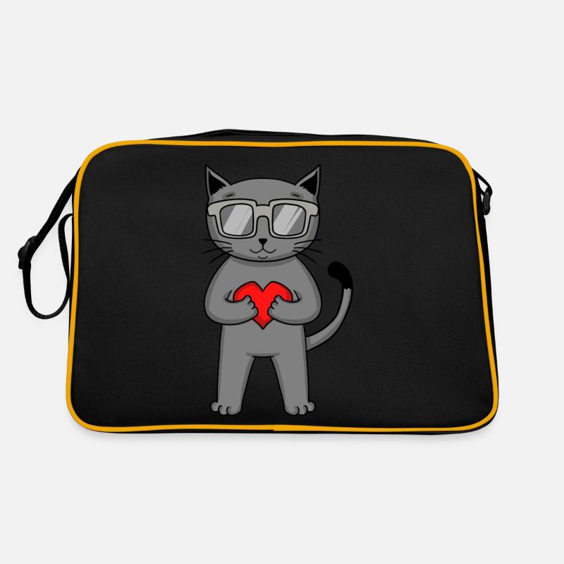 Britisch Kurzhaar Katze mit Sonnenbrille und Herz Retro Tasche