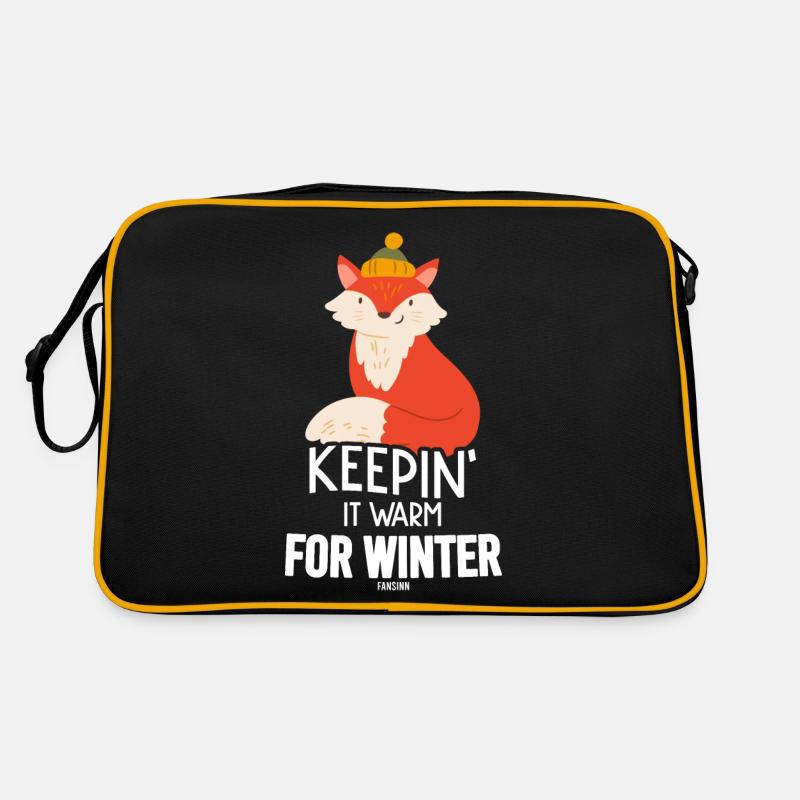Red fox in winter with winter hat Retro Bag