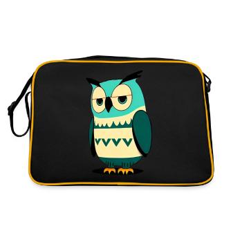 Minimalistische Eule in Grün und Blau - Retro Tasche - Schwarz/Gold - Hinten