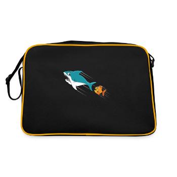 Goldfisch auf Haijagd Ironisches - Retro Tasche - Schwarz/Gold - Hinten