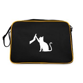 Silhouette Cat Graphic Funny High Five Cat Owner - Retro Bag - black/gold - Back