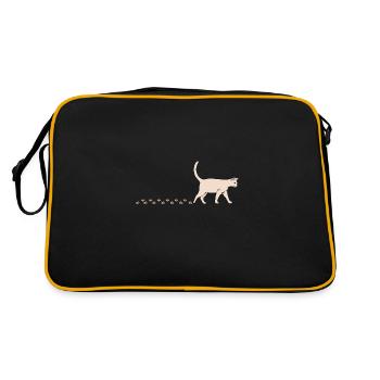 Cute Cat Waddling Kitty Paws Footprints - Retro Bag - black/gold - Back