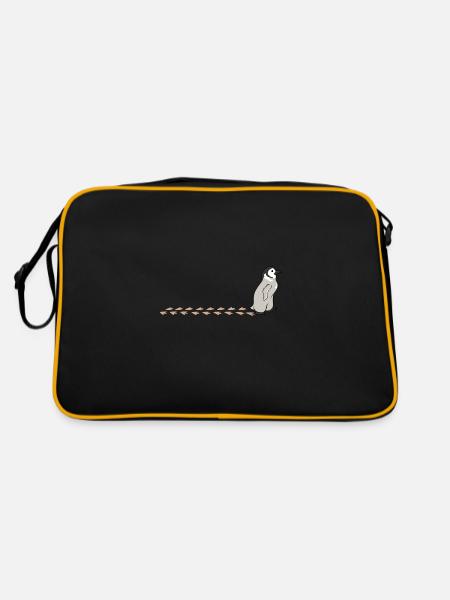 Niedliches Baby Pinguin watschelt Schnee Wildlife - Retro Tasche - Schwarz/Gold - Hinten
