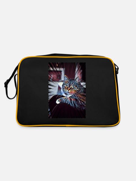 Süße Katze Comic - Retro Tasche - Schwarz/Gold - Hinten