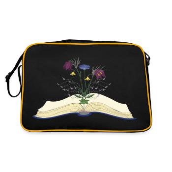 Wild Blumen Blüten wachsen aus Buch - Retro Tasche - Schwarz/Gold - Hinten