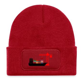 Sea container boat with crane unloading 2 - Kids' Recycled Patch Beanie - classic red - Front