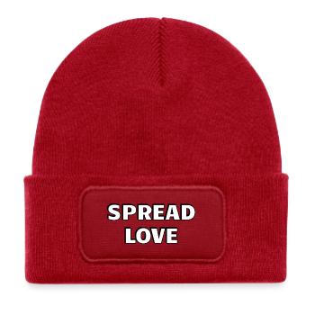 Spread Love Bold Black White Typography - Kids' Recycled Patch Beanie - classic red - Front