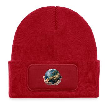 Earth in Hands: Global Responsibility - Kids' Recycled Patch Beanie - classic red - Front