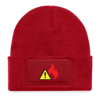 Fire Warning Solid Icon Flame Safety Symbol - Kids' Recycled Patch Beanie - classic red - Front