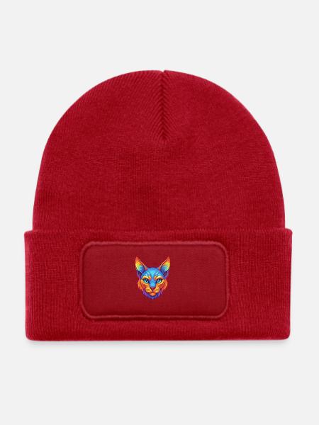 German Rex Katzenrasse Cartoon Kawaii Tier Haustier - Kinder Recycelter Patch Beanie - klassisch Rot - Vorne