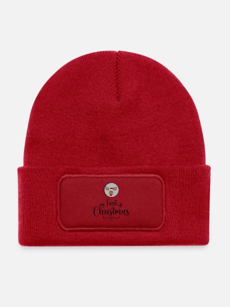 my first Christmas - Kinder Recycelter Patch Beanie - klassisch Rot - Vorne