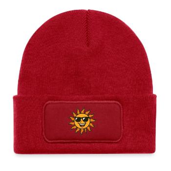 Soleil avec lunettes de soleil noires - Bonnet enfant en polyester recyclé avec patch - rouge classique - Devant